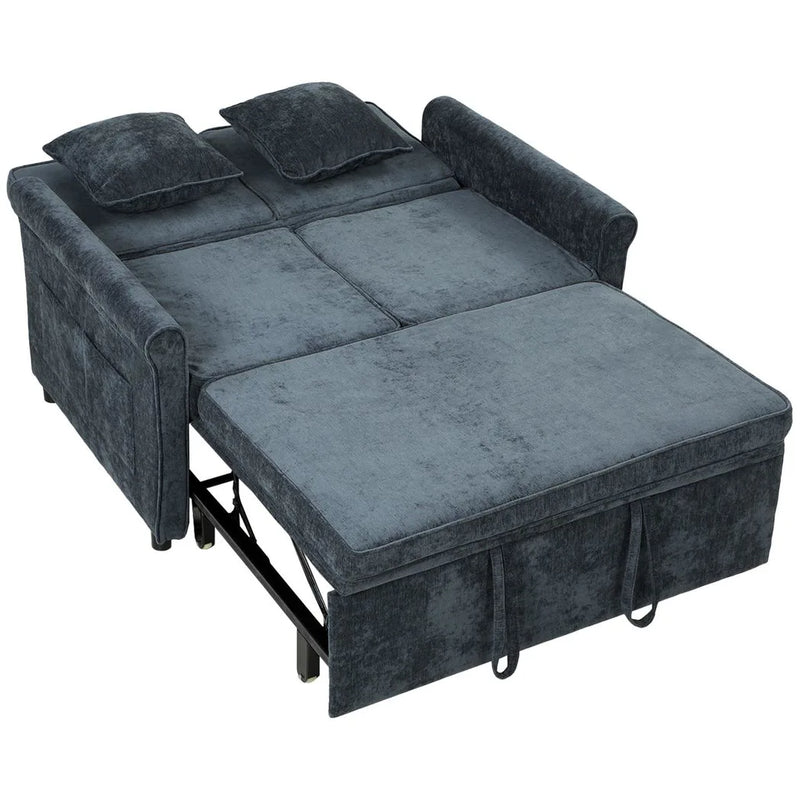 HOMCOM 2 Seater Sofa Bed 3-in-1 Convertible Chenille Pull Out Sleeper Sofa with 5-Position Adjustable Backrest, Dark Blue