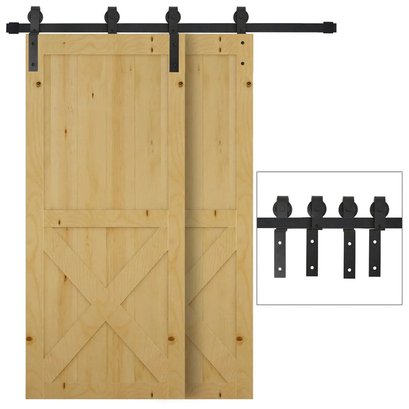 HOMCOM 6.6FT/200cm Sliding Barn Door Hardware Track Kit, 90kg Heavy Duty Carbon Steel Sliding Door Rail for 2 Doors, Black
