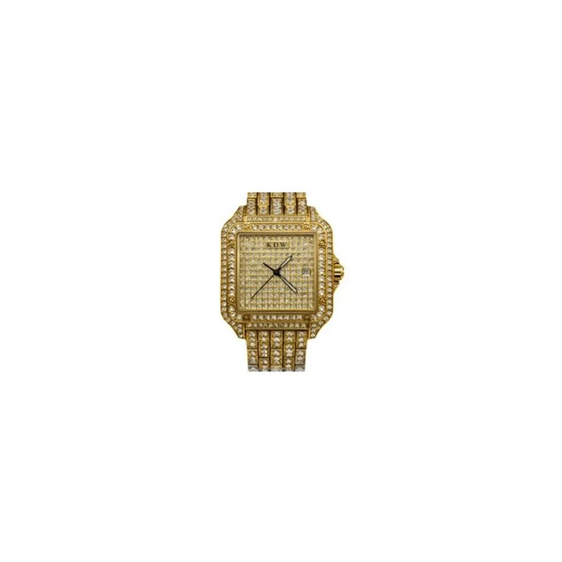 NY London Mens Fashion Bling Assorted Watch Dated Square Gold Dial Gold Bracelet Watch