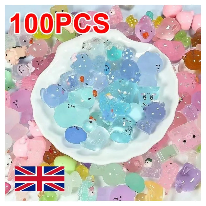 100Pcs Mini Luminous Resin Animals Glow In The Dark Mini Resin Animals Mixed