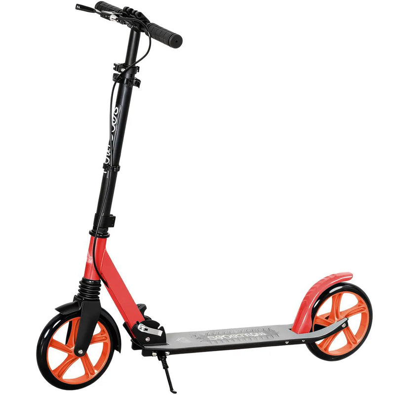 HOMCOM One-click Folding Kick Scooter for 14 w/ Adjustable Handlebar, Push Scooter with Kickstand, Dual Brake System, Red