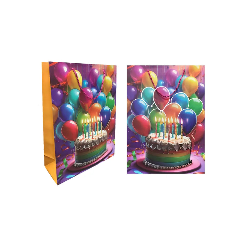 Paper Birthday Party Gift Bag With Cake And Balloon Design