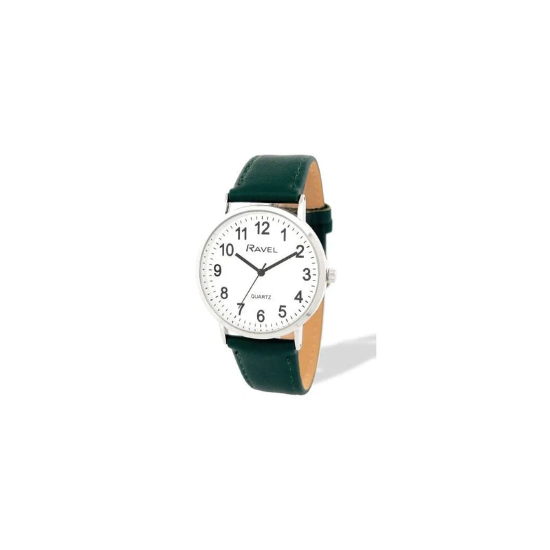 Ravel Mens Basic Big White Dial Green Leather Strap Watch R0129.20.1