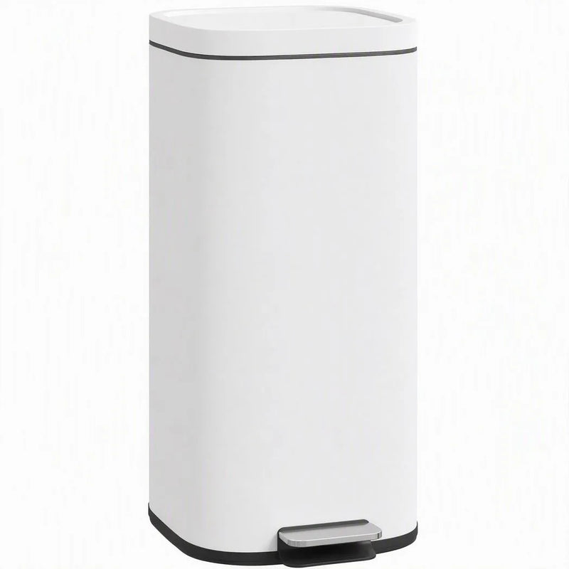 HOMCOM 30L Kitchen Bin, Compact Pedal Bin with Soft-Close and Stay-Open Lid, Removable Bucket for Kitchen, Home, Office, White