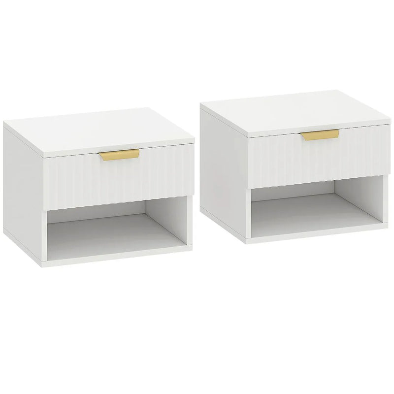HOMCOM Floating Nightstands Set of 2, Modern Wall Mounted Bedside Tables, White