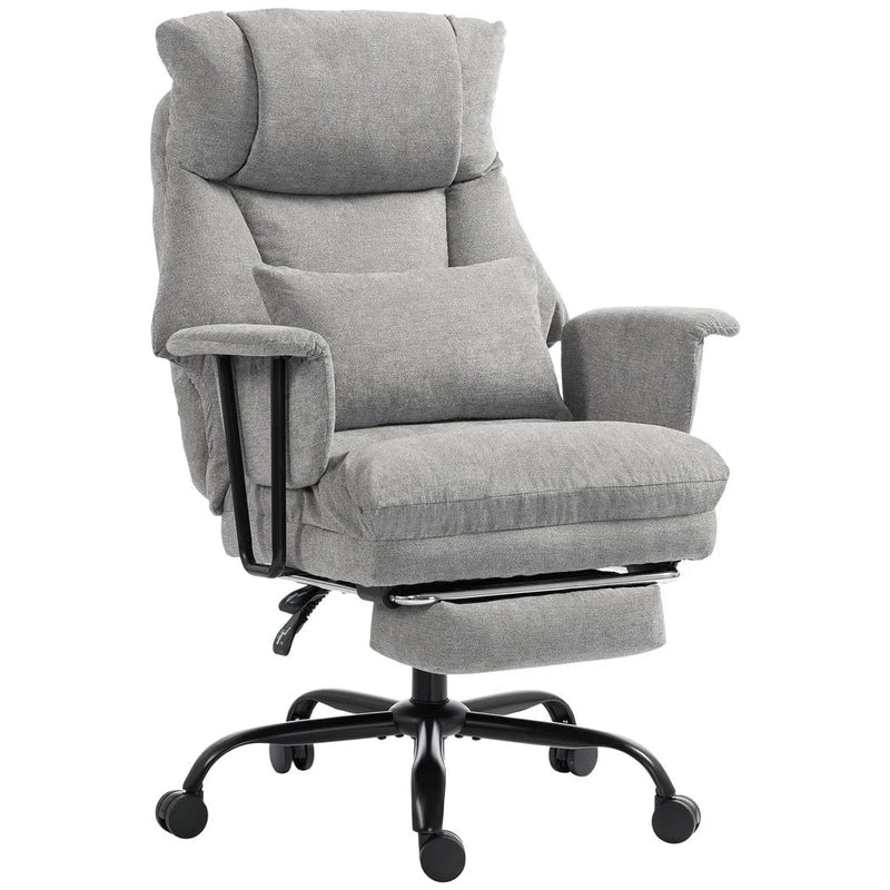 HOMCOM Office Chair, 180kg Heavy Duty Linen Computer Desk Chair with Lumbar Support, Wide Seat, Spring Cushion, Grey
