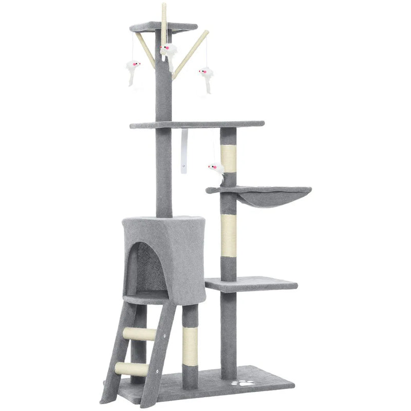 PawHut Multi-Level Cat Tower, 134cm Cat Tree with Condo and Sisal Scratching Posts for Indoor Kittens, Grey