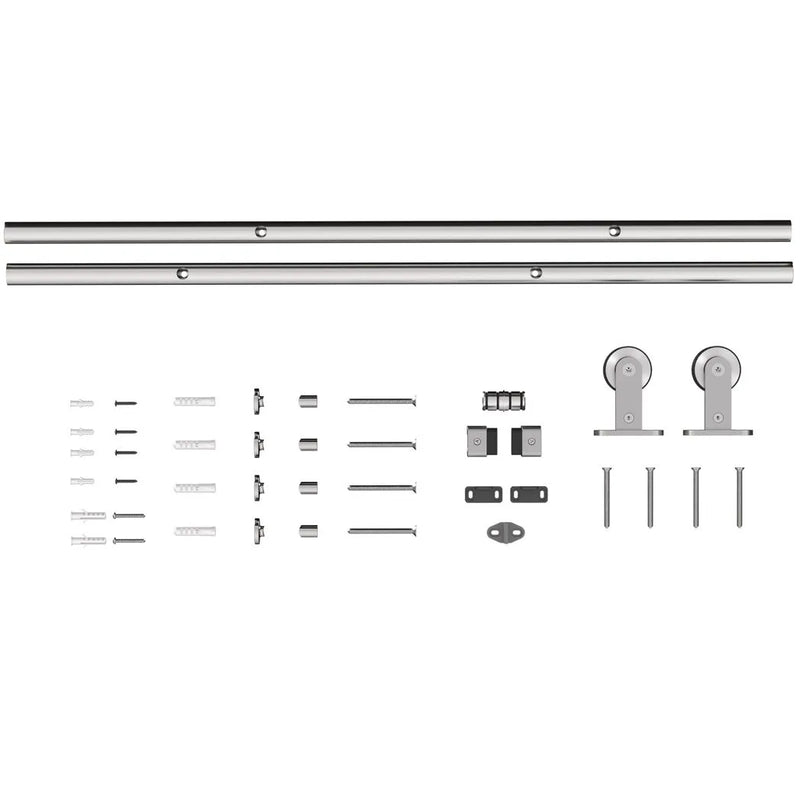 HOMCOM Sliding Door Hardware Kit Smooth Quiet 304 Stainless Steel for 180cm Track Sliver Tone