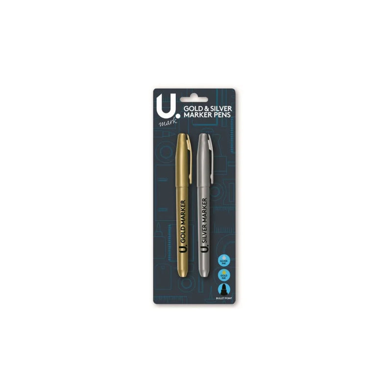 2 Pack Fancy Silver And Gold Art And Crafts Pens Bullet Point