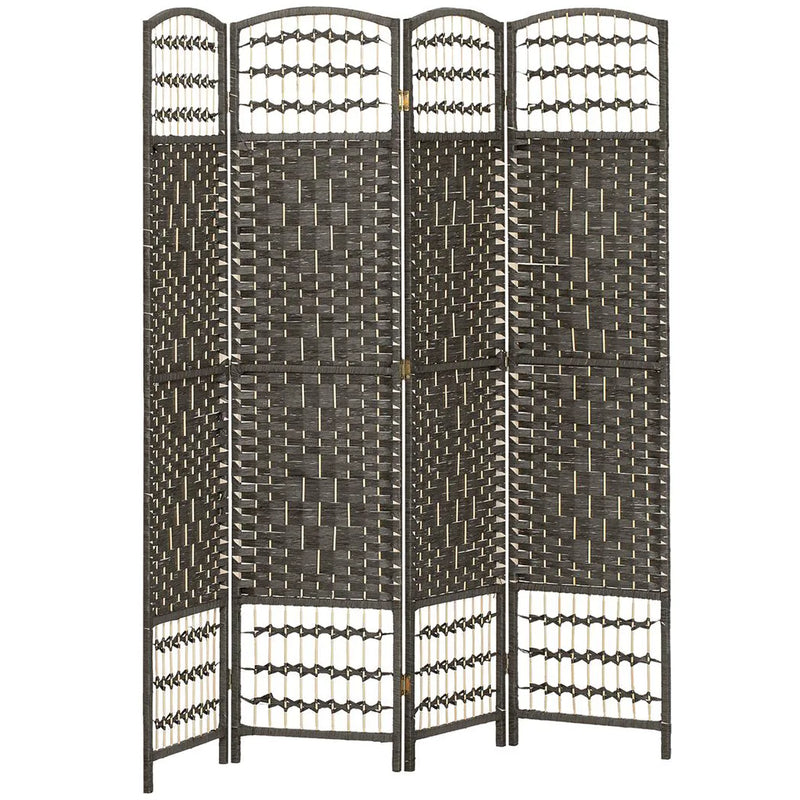 HOMCOM 4 Panel Folding Privacy Screen, Room Divider with Pine Wood Frame for Living Room and Office, Dark Grey
