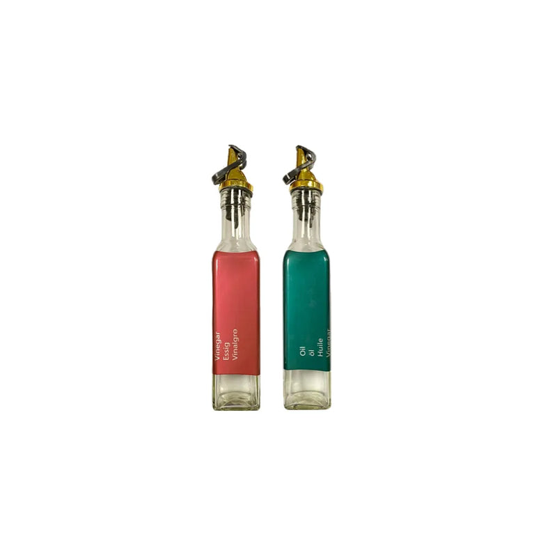Clear Glass Oil And Vinegar Bottle With Coloured Label 250Ml Assorted Colours