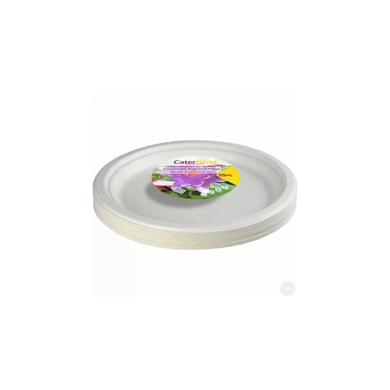 Disposable Compostable Eco – Bio Bagasse Sugarcane Plates 9" Pack Of 25