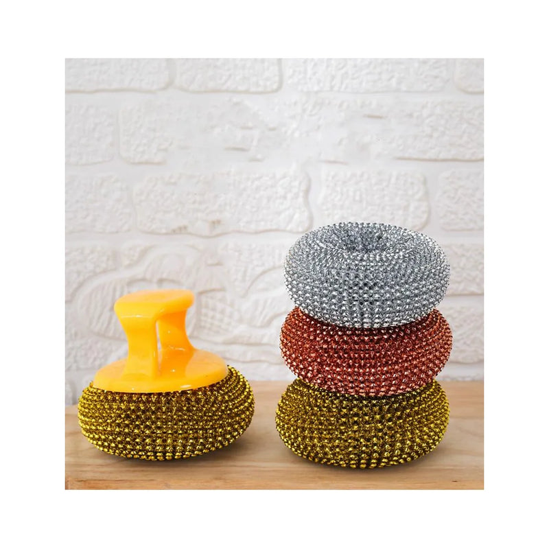 Kitchen Steel Scourers With Plastic Handle 2 Piece Assorted Colours