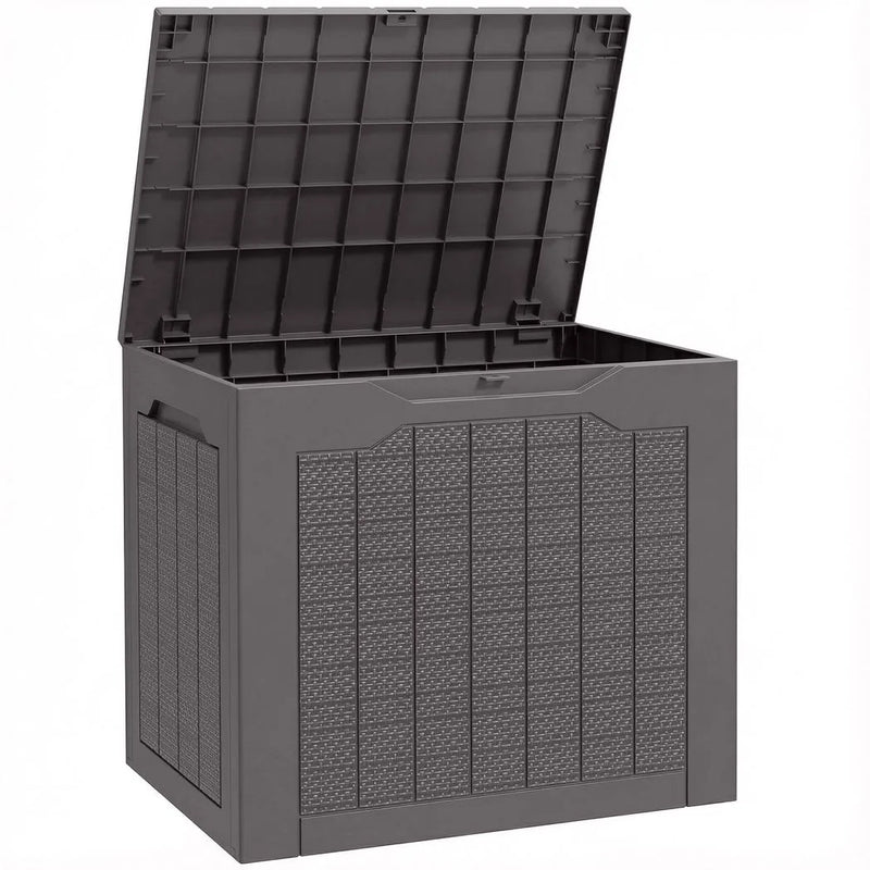 Outsunny 97L Plastic Garden Storage Box, Outdoor Storage Box with Handles, Waterproof Outdoor Storage Container, Brown