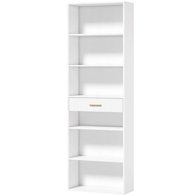 HOMCOM Bookcase Narrow Tall Space-Saving Bookshelf Drawer Open Shelves 60 x 24 x 182 cm White