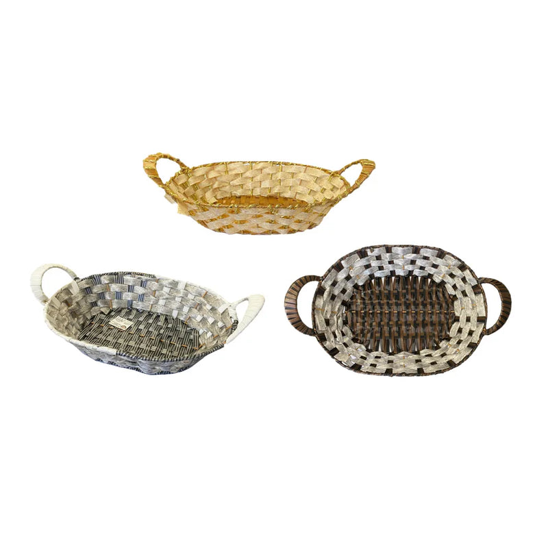 Oval Woven Fruit Gift Basket With Handles Assorted Colours
