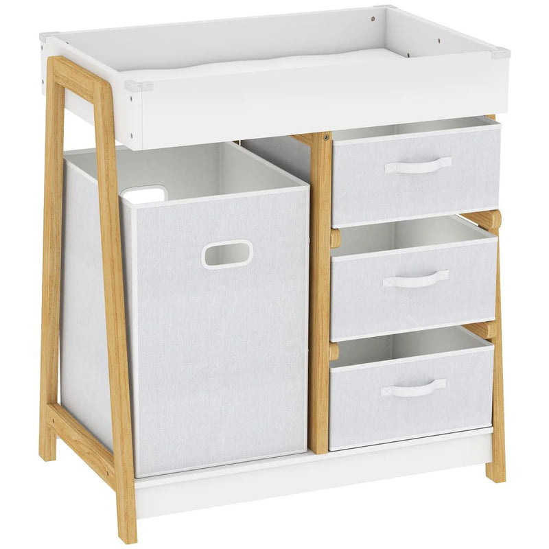 AIYAPLAY Baby Changing Table, Baby Changing Unit with 3 Drawers, Large Basket and Waterproof Pad for Bedroom Nursery, White