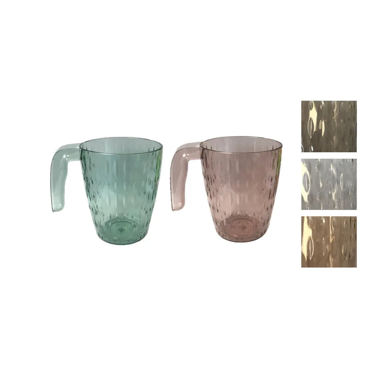 Transparent Plastic Drinking Cup Mug With Handle And Te x tured Pattern Assorted Colours