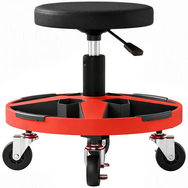 HOMCOM Rolling Mechanic Stool, 40-52 cm Height Adjustable Workshop Stool, 135kg 360° Swivel Roller Padded Creeper Seat, Black
