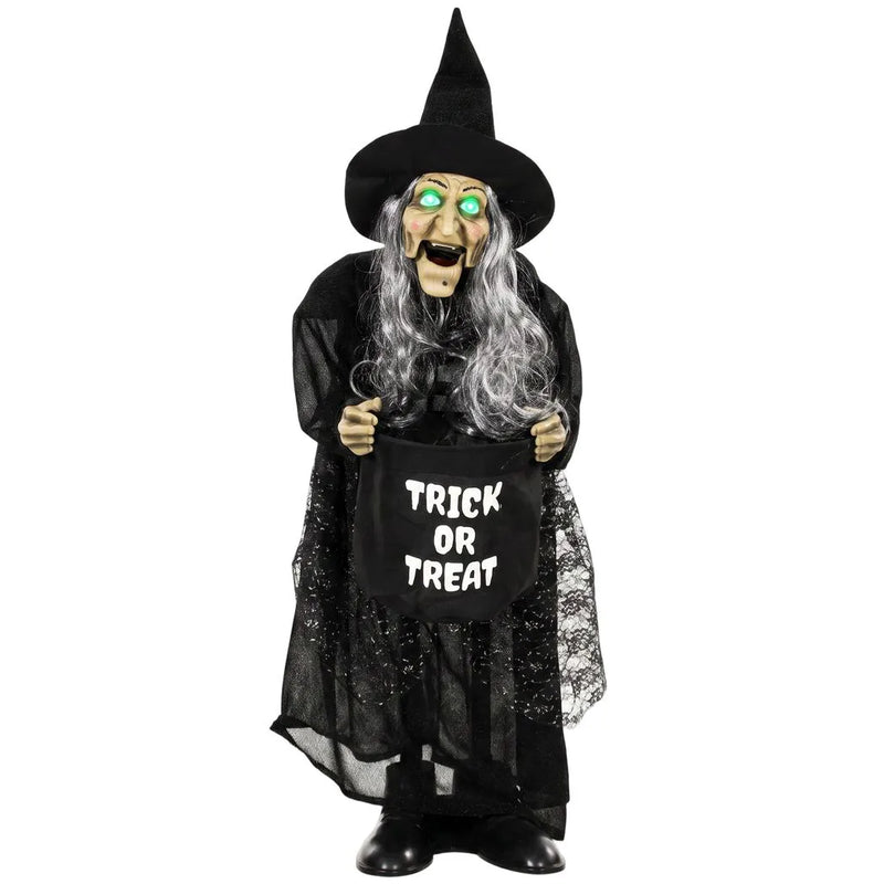 HOMCOM 94cm Animated Witch Halloween Decoration, Scary Halloween Animatronics Decor with Sound Touch Activated & Light Up Eyes