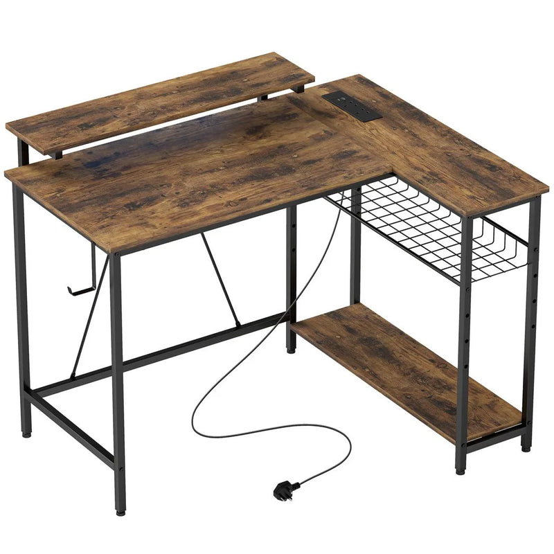 HOMCOM Reversible 'L' LED Light Gaming/Work Desk - Rustic Brown