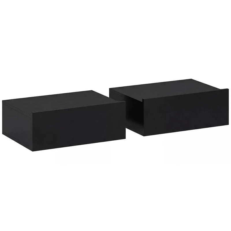 HOMCOM Floating Bedside Table Set of 2, Wall-Mounted Nightstand with Storage Drawer, Small Side End Table for Bedroom, Black