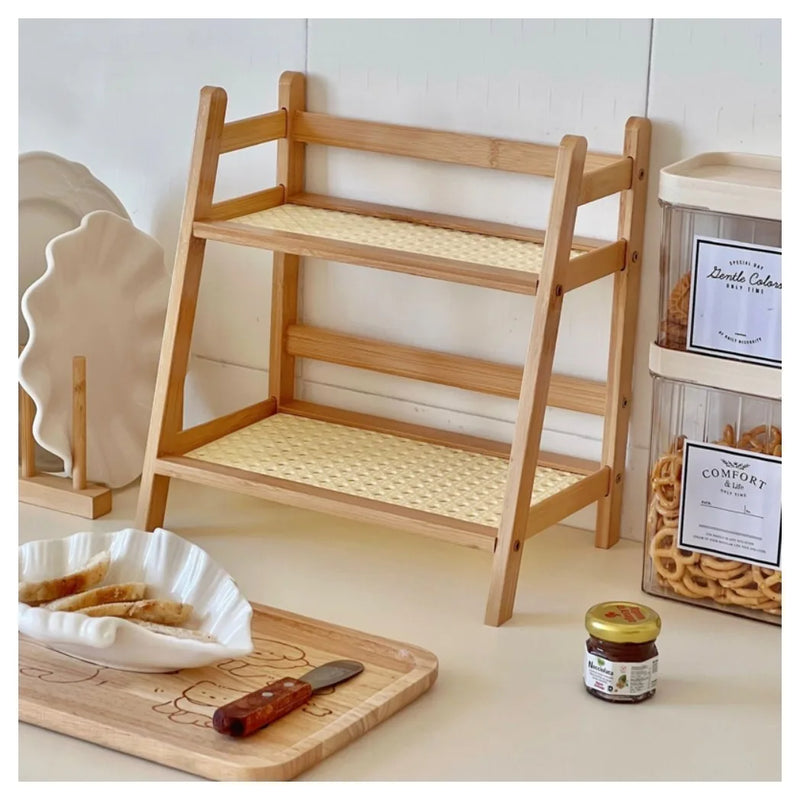 2 Layer Countertop Organizer Multipurpose Kitchen Wooden Rack Storage Shelf-L