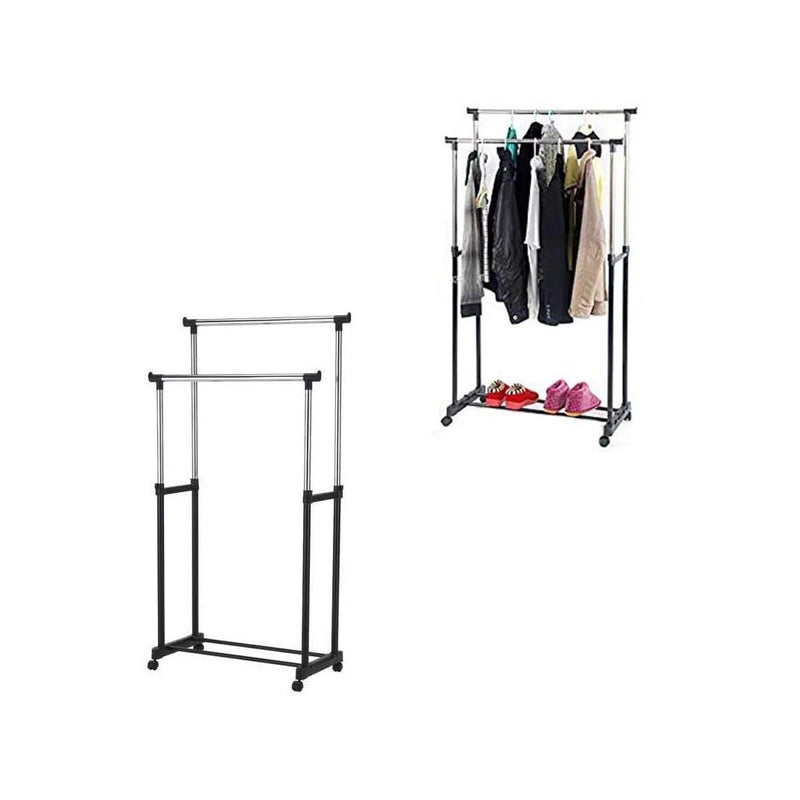 Double Garment Holder Stainless Steel Clothes Pole Rack Adjustable 25 Kg