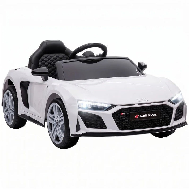 AIYAPLAY Licensed Audi R8 Spyder 12V Electric Car for Kids with Remote Control, Dual Motors, Rear Suspension, Soft Start, White