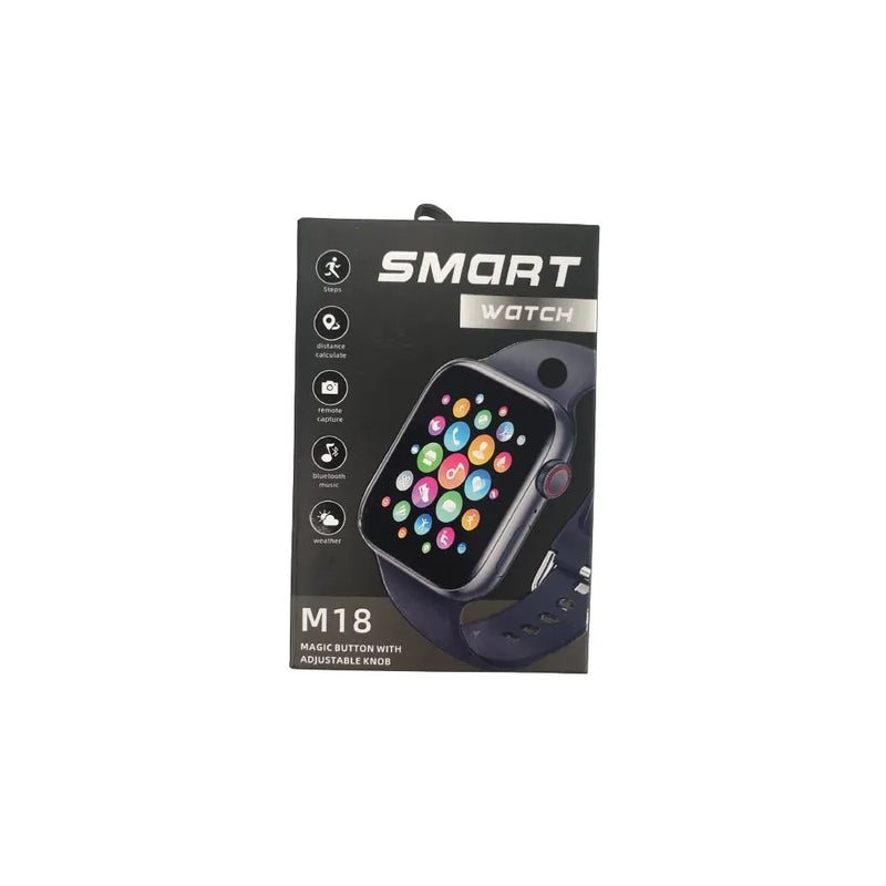 M18 Smart Watch Magic Button with Adjustable Knob & Black Rubber Strap