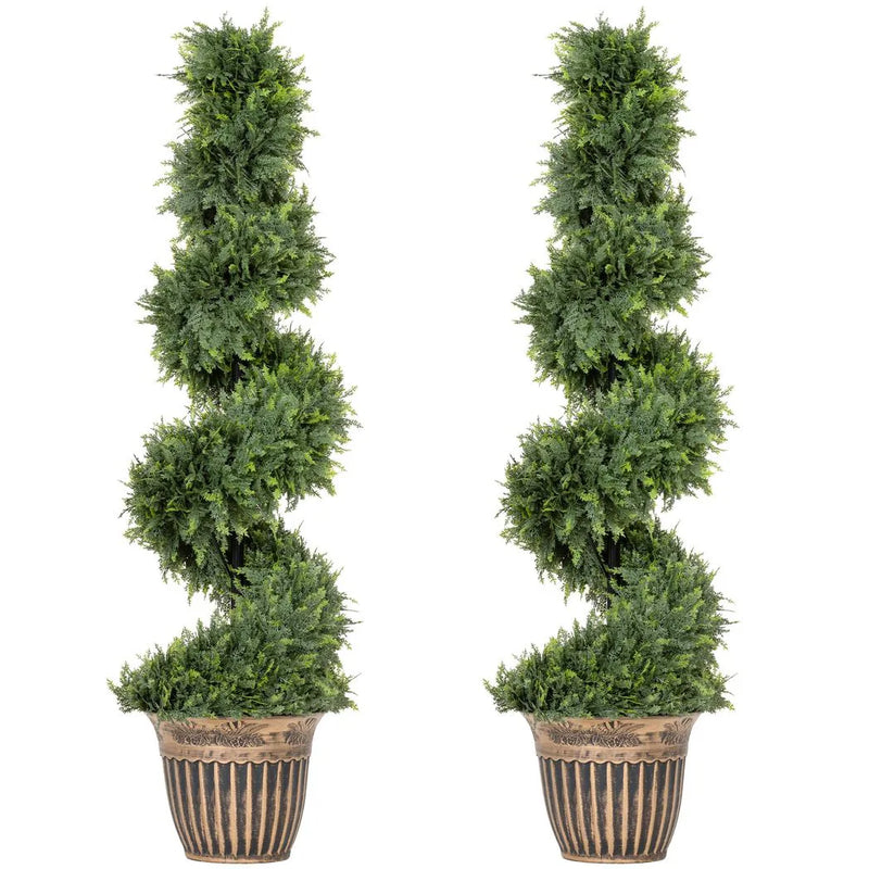 HOMCOM Set of 2 Artificial Plants, Topiary Spiral Cypressd Trees with Pot, for Home Indoor Outdoor Decor, 120cm