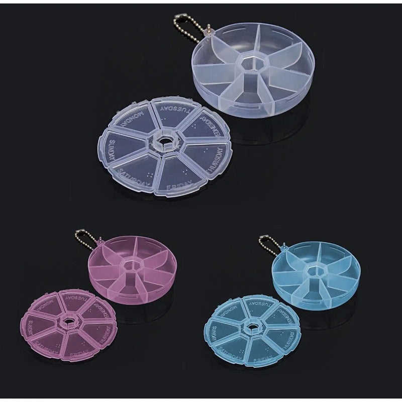 Round Plastic Pill Bo x Container 7 Days Assorted Colours