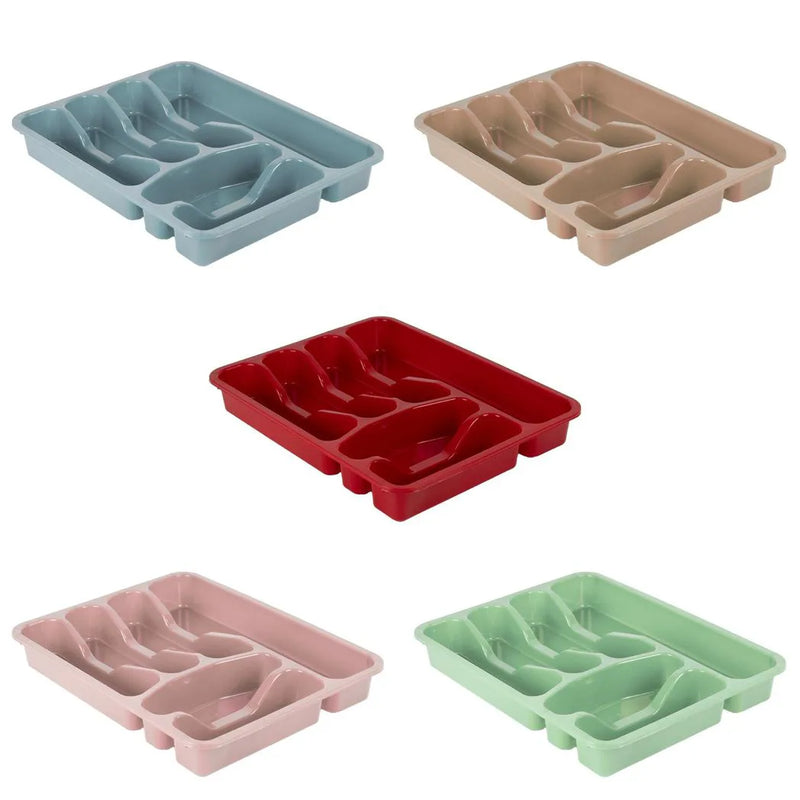Asude Plastic Cutlery Drawer Organiser 6 Sections Assorted Colours
