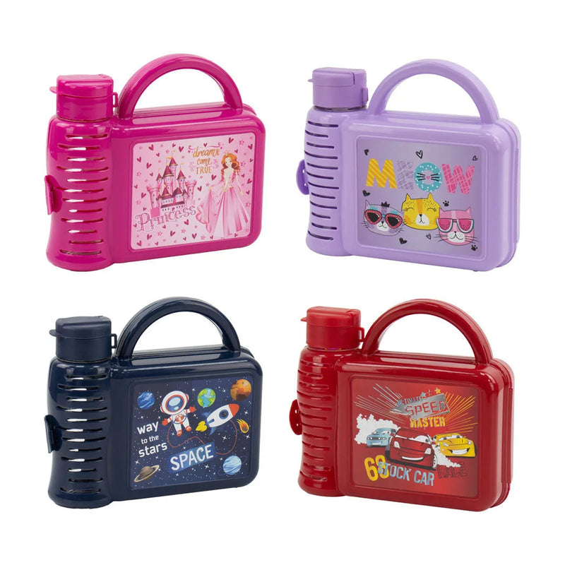 Tuffe x Plastic Children'S Lunch Bo x With Water Bottle Assorted Designs