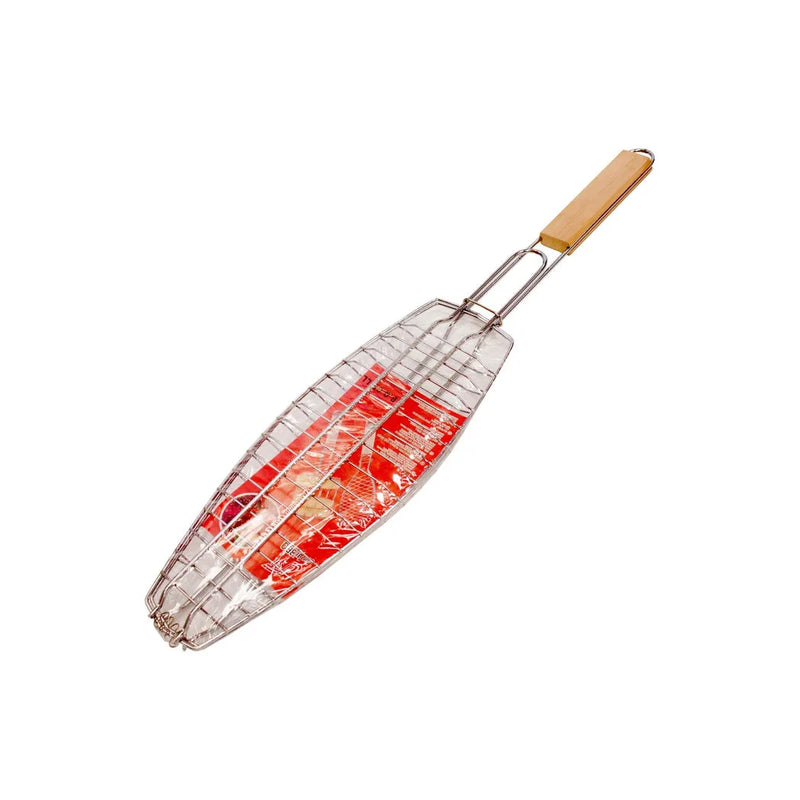 Metal Meat Fish Roasting Bbq Basket Grill With Wooden Handle
