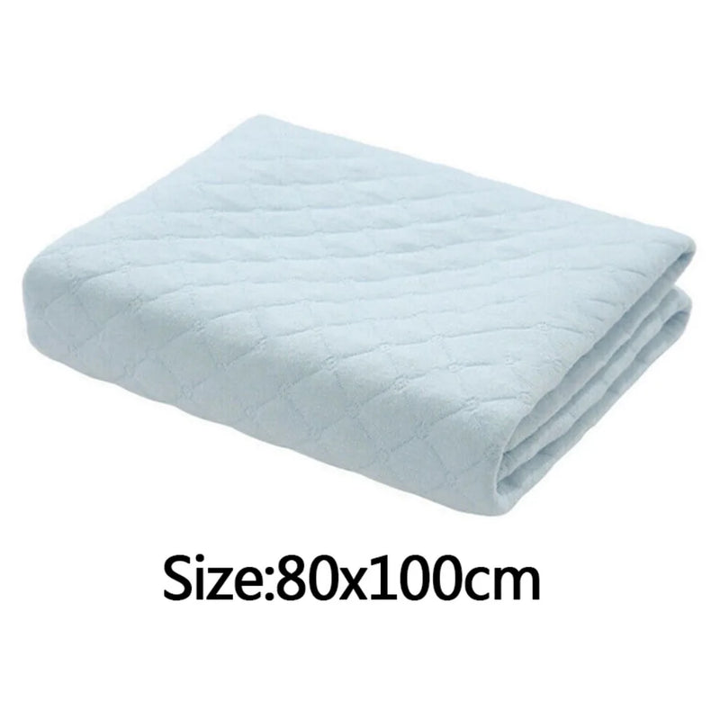 Washable Reusable Absorbent Incontinence Bed Pads Mats Sheet Mattress Protector-Light Blue-80*100cm