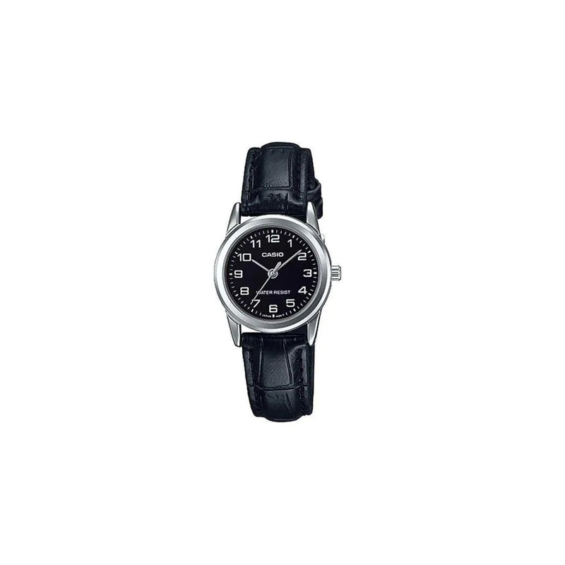 Casio Ladies Analogue Black Dial Leather Strap Watch LTP-V001L-1BUDF
