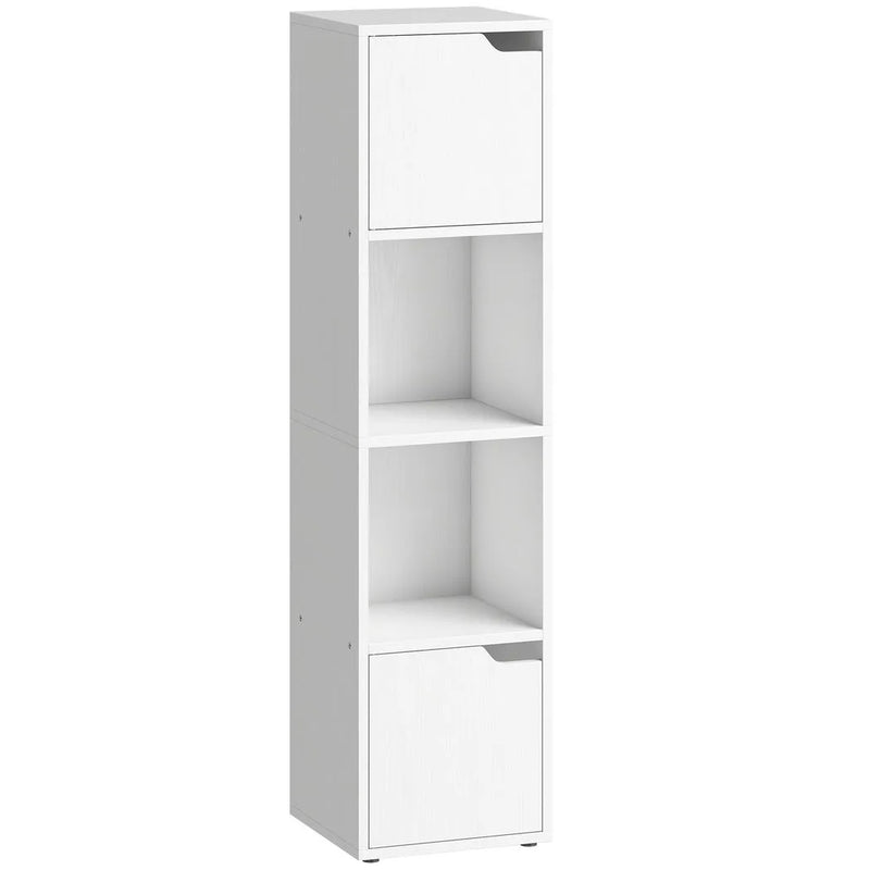 HOMCOM Narrow Bookcase, 4-Tier Bookshelf, Storage Cabinet with doors for Living Room, Bedroom, White