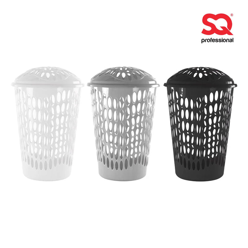 Round Plastic Laundry Hamper Basket With Lid 50L Assorted Colours