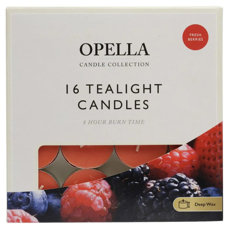 Opella Fresh Berries Scented 16 Pack Tealight Candles - 8 Hour Burn Time