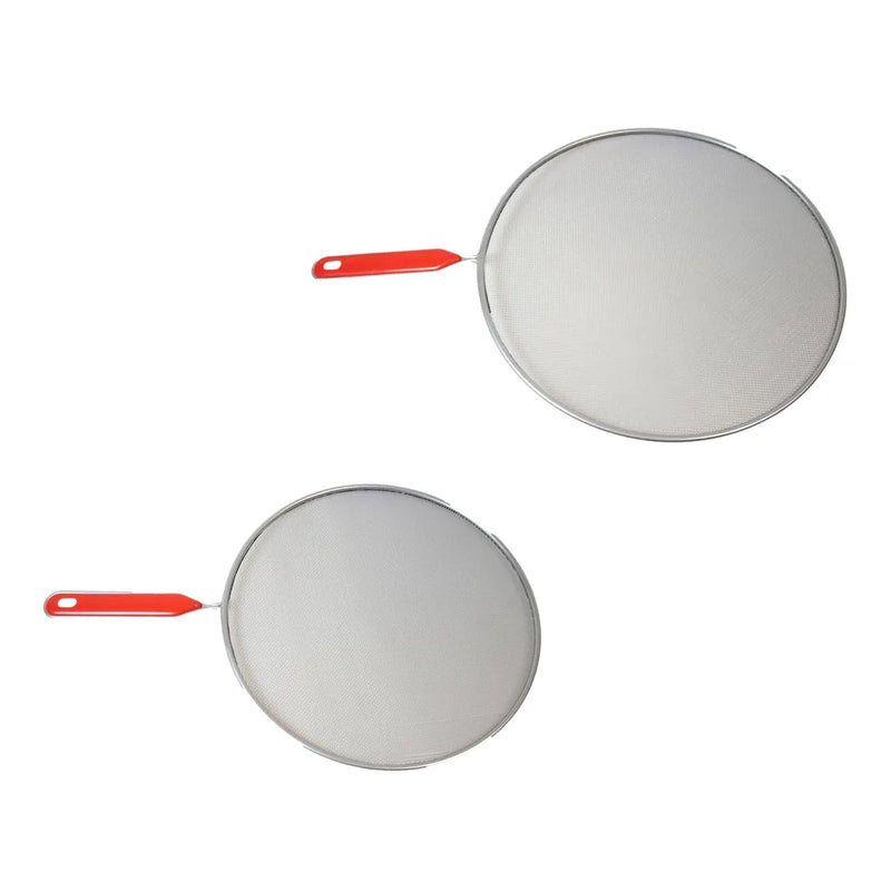 Metal Mesh Splatter Screen Cover Guard With Handle Silver Set Of 2