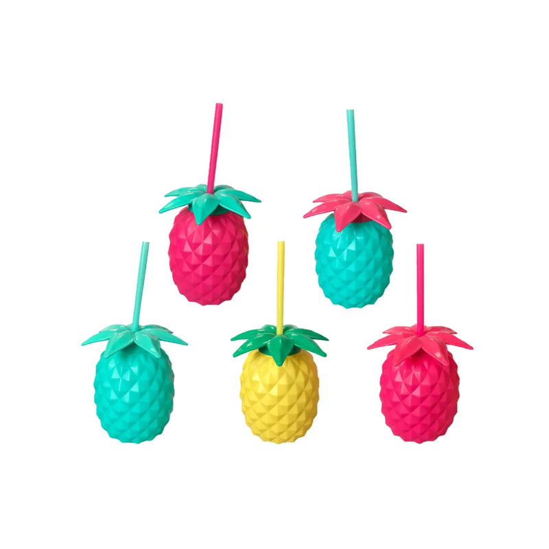 Plastic Pineapple Shaped Cocktail Drinking Glass Cup With Lid And Straw Assorted Colours