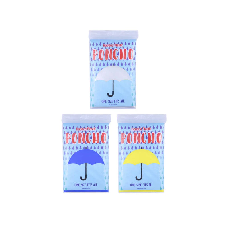 Hooded Plastic Poncho One Size Assorted Colours