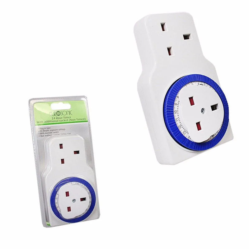 Eurosonic 24 Hour Timer With Additional Socket Non Timed 15 Minute Settings