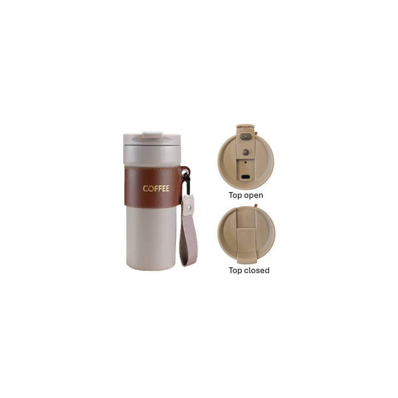 Stainless Steel Coffee Travel Thermos Flask Tumbler With Cup Sleeve 450Ml Assorted Colours
