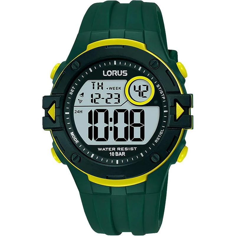 Lorus Mens Sports Chronograph Digital Green Rubber Strap Watch R2327PX9 BRAND NEW BUT NEEDS BATTERY