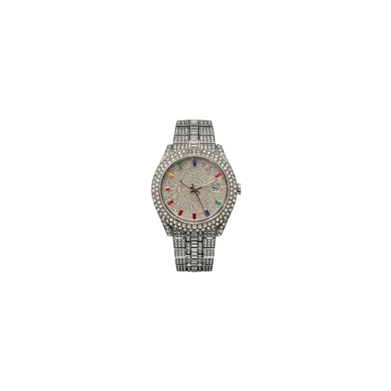 NY London Mens Fashion Bling Assorted Watch Dated Round Silver Dial Silver Bracelet Watch