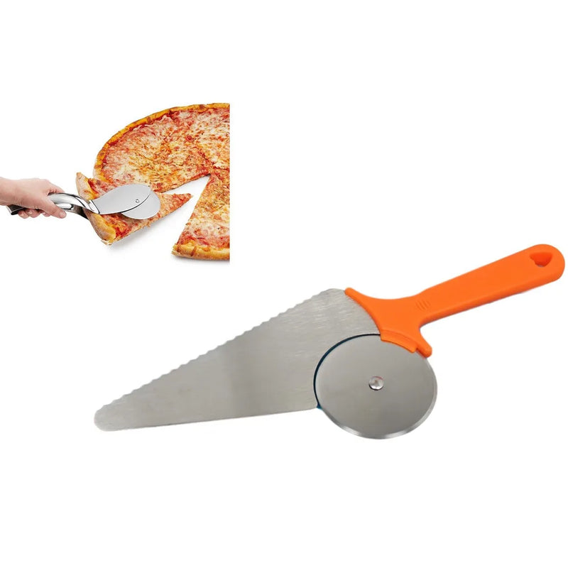 Stainless Steel 2 In 1 Pizza Cutter Slice Service With Plastic Handle