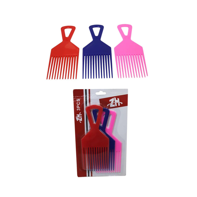 Plastic 3 Piece Afro Hair Styling Hair Comb Long Teeth Untangling Comb Assorted Colours