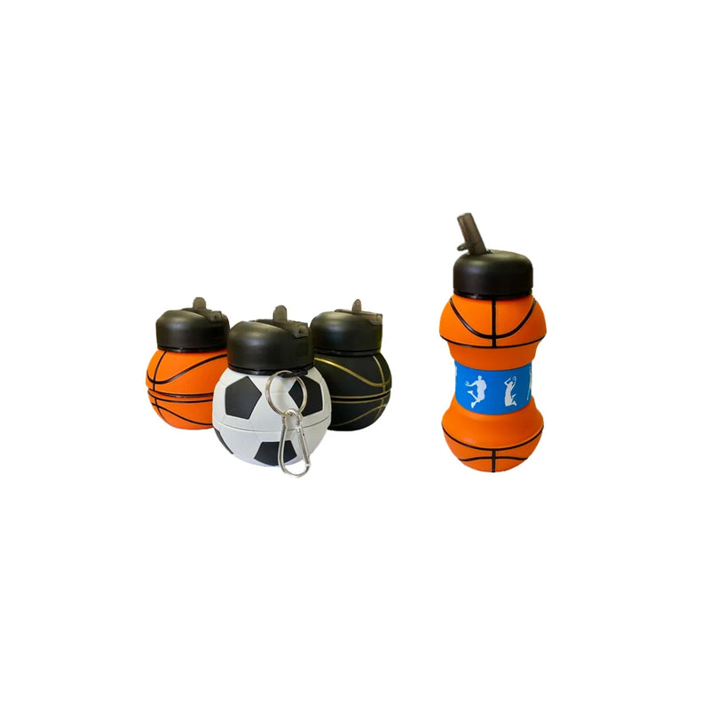 Foldable Collapsible Sports Water Drinking Bottle Sport Ball Design Assorted Designs